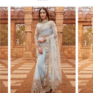 Light blue embroidered net Indian saree + top